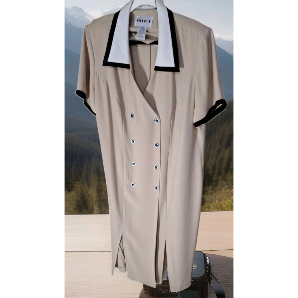 VNT Studio I Womens 20W Beige Double Breasted Short Sleeve Maxi Length Dress 255